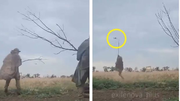 Soldații ruși exersează doborârea dronelor cu crengi | Video