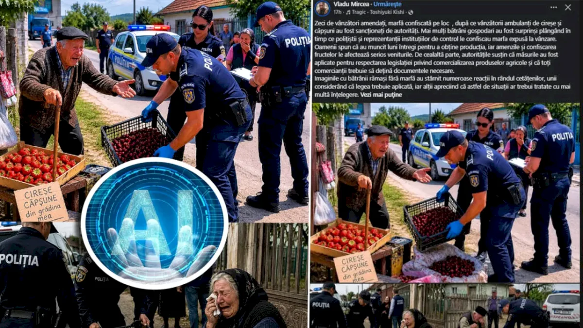 Imagini AI cu bătrâni plângând și polițiști confiscând fructe, distribuite pe Facebook