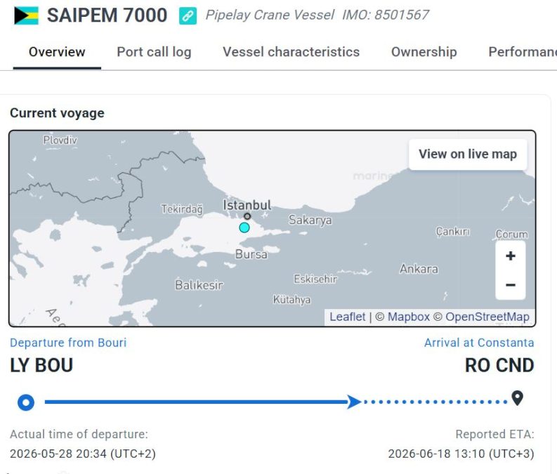 Piciorul platformei și macaraua pentru Neptun Deep se deplasează spre Marea Neagră